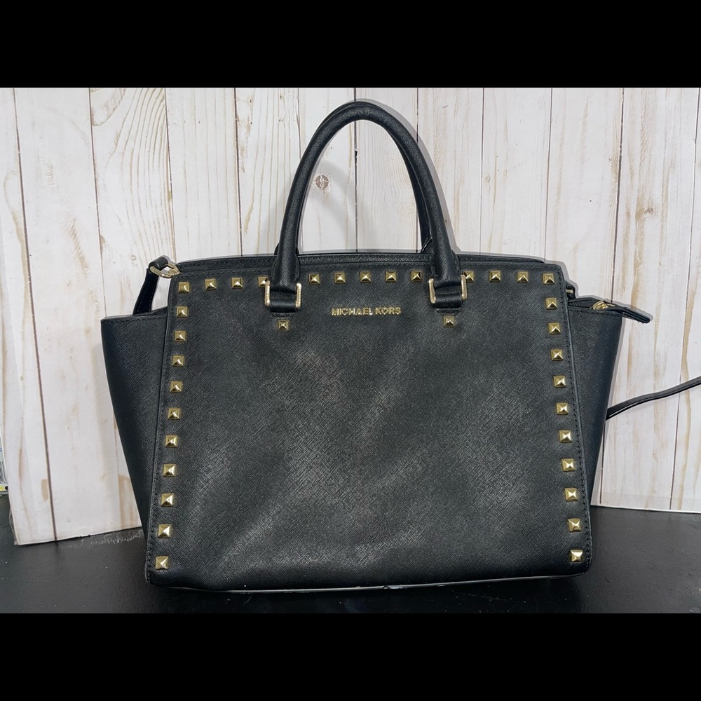 Michael Kors large studded satchel crossbody purse
